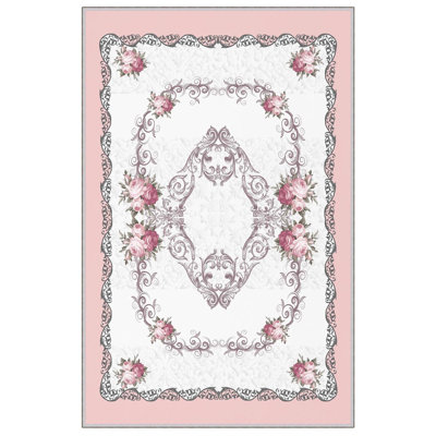 Runner Mallett Oriental Machine Woven 2'7"" x 6'7"" Polyester Area Rug in Pink/Gray/White -  East Urban Home, 0070A8AA5213445A83B08384569A1ED9