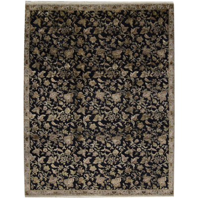 Tapis bleu et beige noué à la main de haute qualité