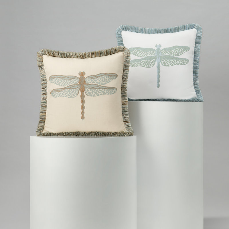 Dragonfly Square Indoor/Outdoor Throw Pillow, Blue/Green/White