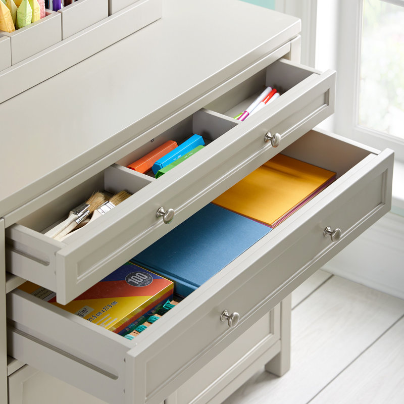 Gray Wooden Kids' Artwork Storage Cabinet with Drawers