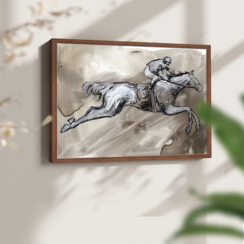 «Off to the Races II», reproduction encadrée, H 8 po x l 10 po, Noyer