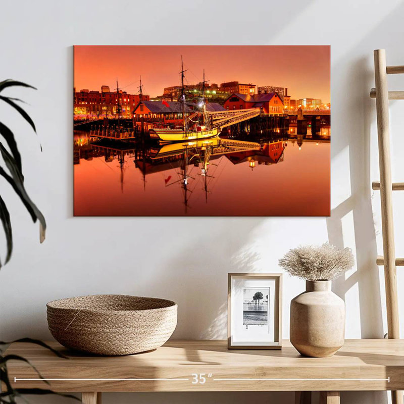 Navire au bord de l'eau de Boston, 16" H x 24" W