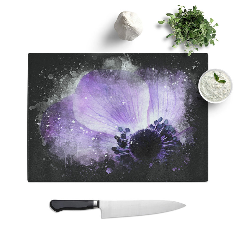 Tempered Glass Purple Anemone Flower Chopping Board, 20 cm x 28.5 cm