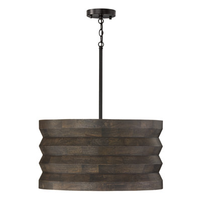 22" W x 12" H 1-Light Pendant in Matte Black and Handcrafted Mango Wood in Espresso Stain