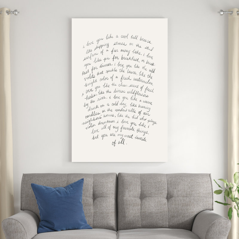 Lettre à un amant II - Toile tendue, art textuel, H 48 po x l 32 po x P 1,25 po