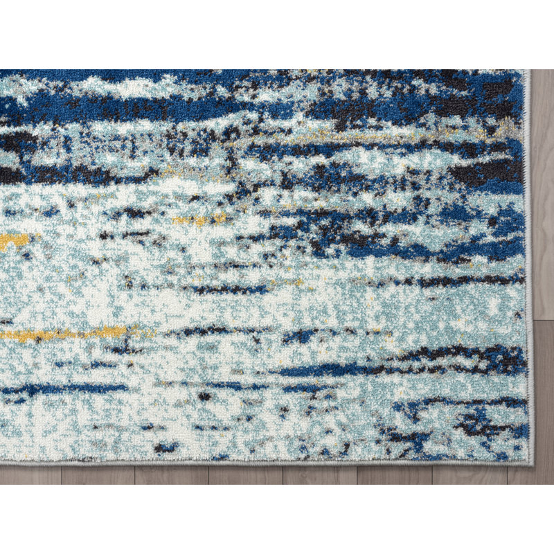 Laguna Blue and Yellow Abstract Synthetic Round Rug