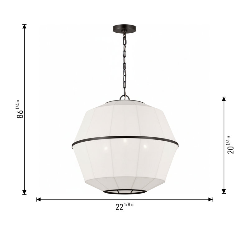Ellen Degeneres Hikari 5 Light Dining Room Pendant With White Linen Shade, 86.25" H x 22.125" W x 22.125" D, Aged Iron