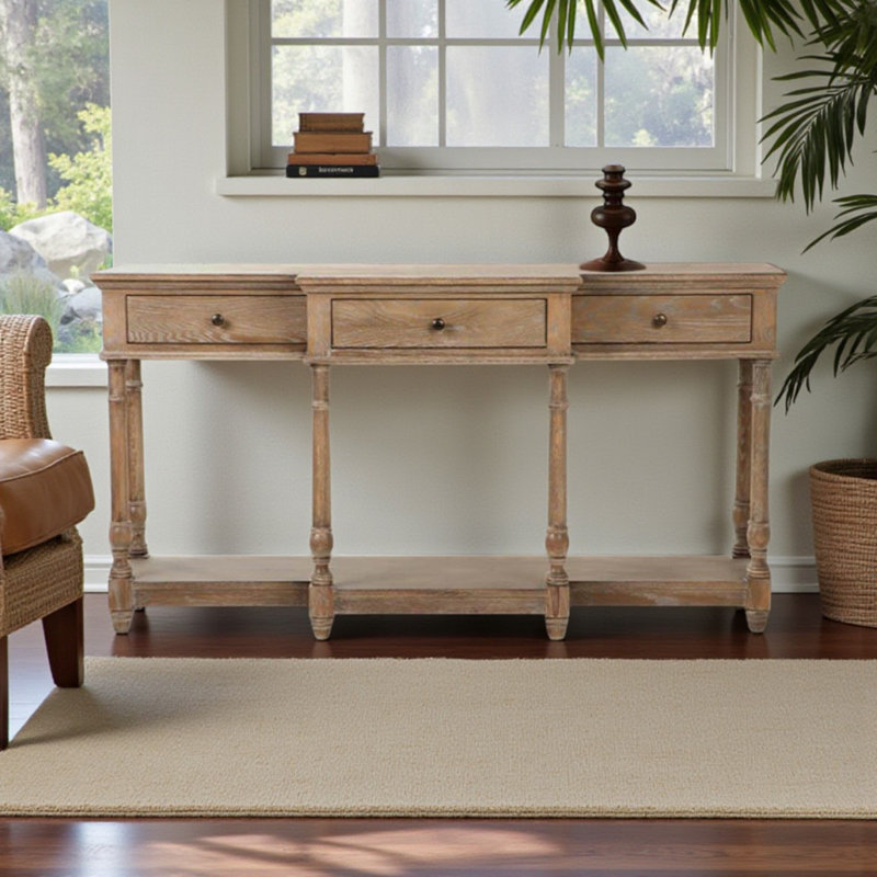 Wooden 3 Drawer Console Table with Shelf – Hallway Entryway Table with Storage Drawers for Living Room Display Furniture