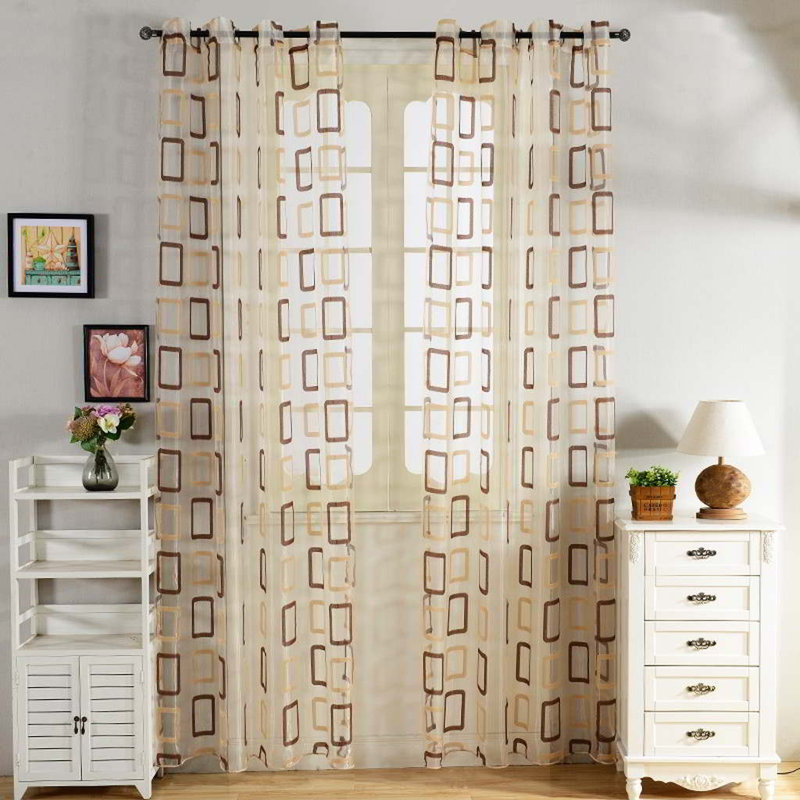 Sheer Curtain Single Panel, Beige/Brown