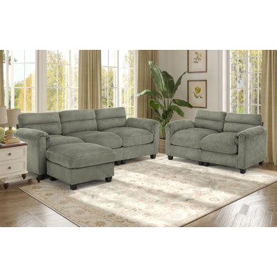 6 - Piece Corduroy Upholstered Living Room Set With Ottoman