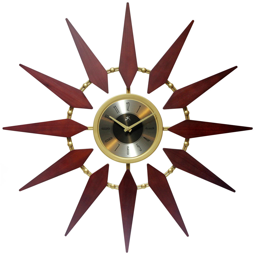 Midcentury/Modern Starburst Metal & Wood Wall Clock 30 Inches - Walnut Longshore Tides