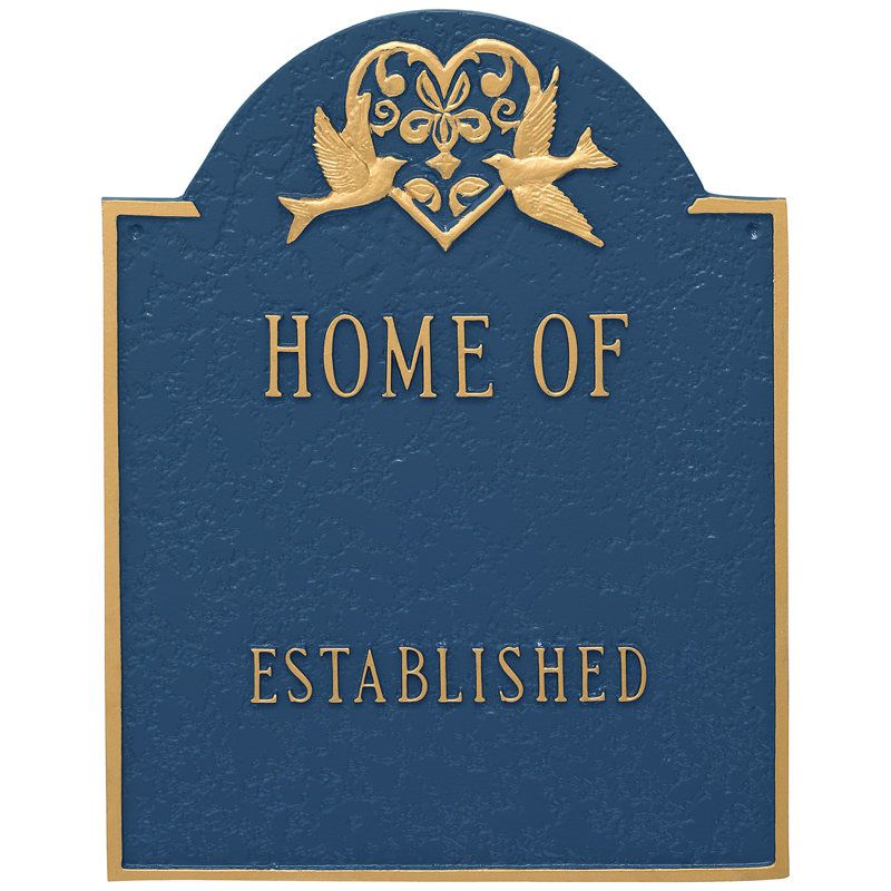 Plaque d'adresse murale sur 4 lignes, Bleu de mer / doré, Oui