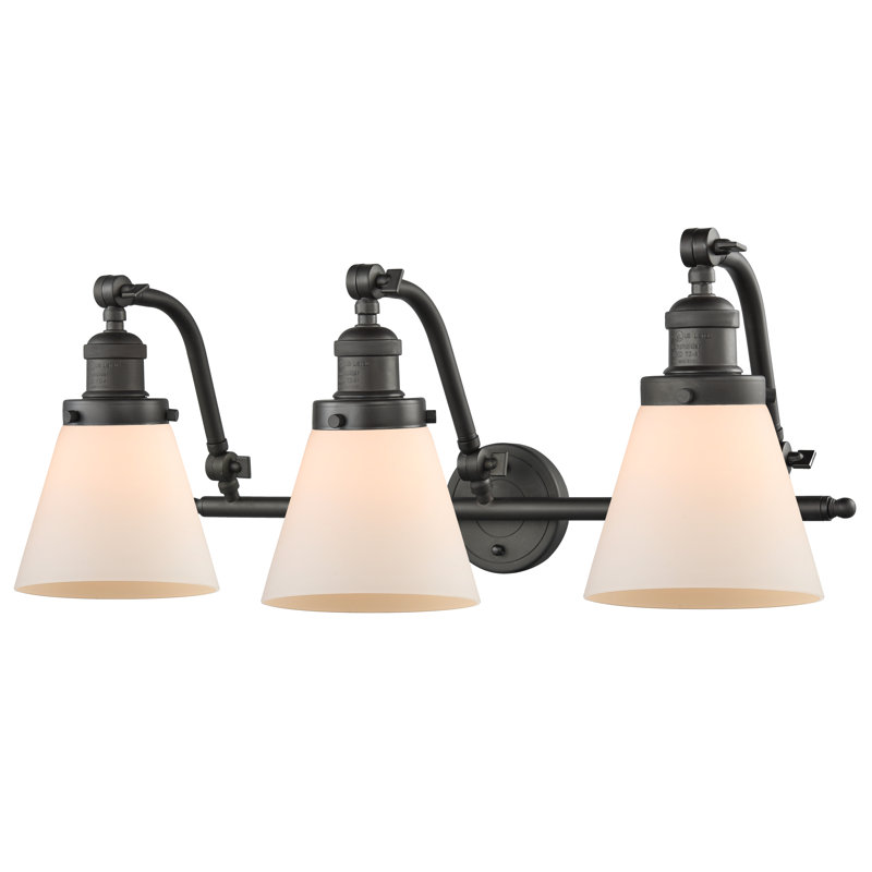 Éclairage pour salle de bain 3 lumières à intensité variable Kawamoto, Bronze huilé, Boîtier blanc mat