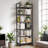  Industrial Brown 5 Tier Metal Bookcase with X Brace Frame Freestanding Shelf Organizer for Living Room, Home Office, or Bedroom-467752769-466006492