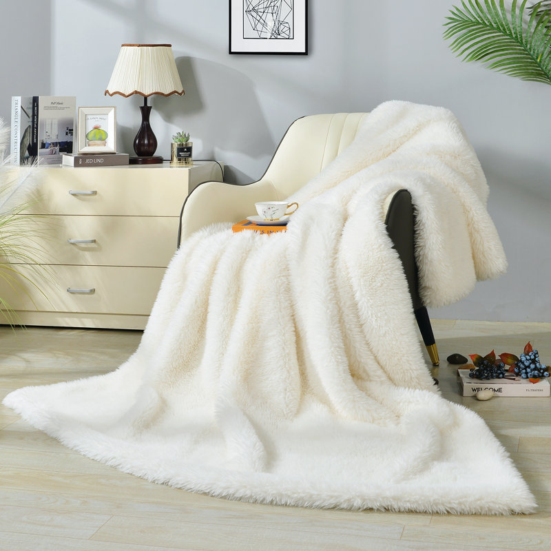 Knitted Throw Blanket, 223.5cm W x 274.3cm L, White