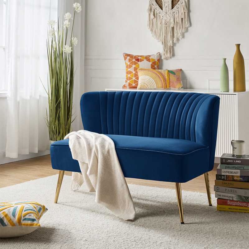 Euclid 47" Velvet 2-Seat Armless Loveseat, Navy