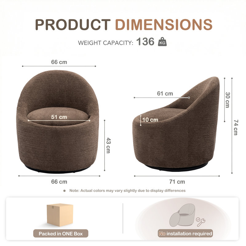 Lawandra 71.9Cm Wide Swivel Barrel Chair, Brown 