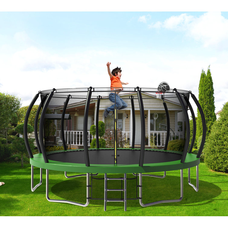 15' Round Backyard Trampoline With Safety Enclosure