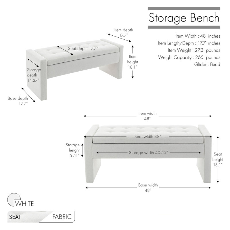 Rasner Upholstered Flip Top Storage Bench, White