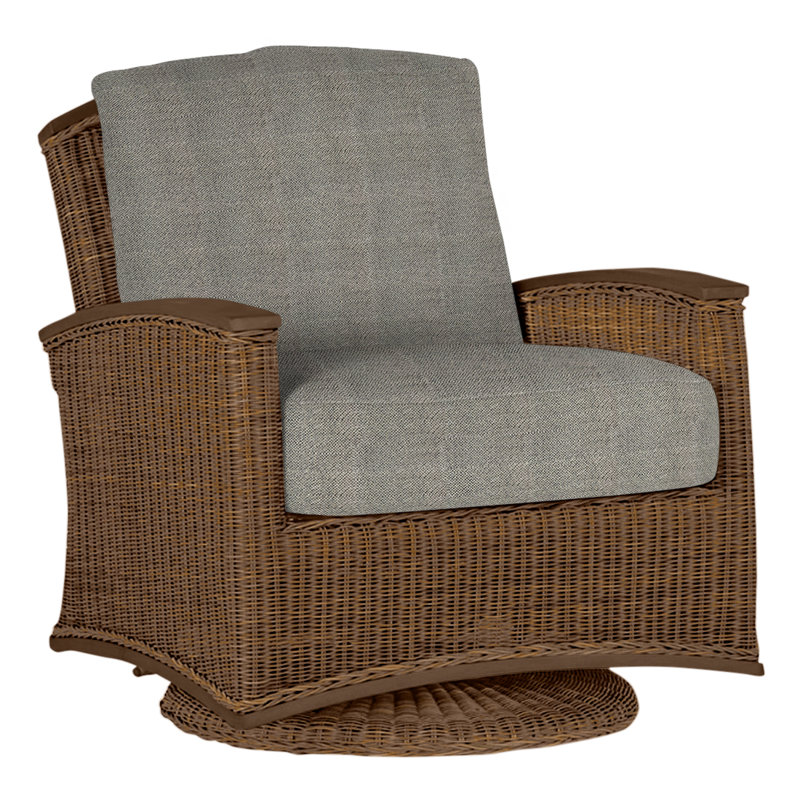 Outdoor Astoria Swivel Glider Wicker Chair with Cushions, Welt + Standard fill, Oyster, Intermix Bark
