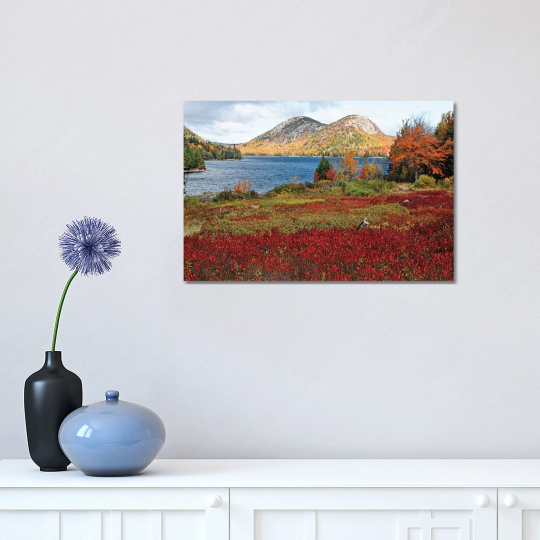 Jordan Pond And The Bubbles, Fall Scenic View, Acadia National Park, Maine by George Oze - Wrapped Canvas Print