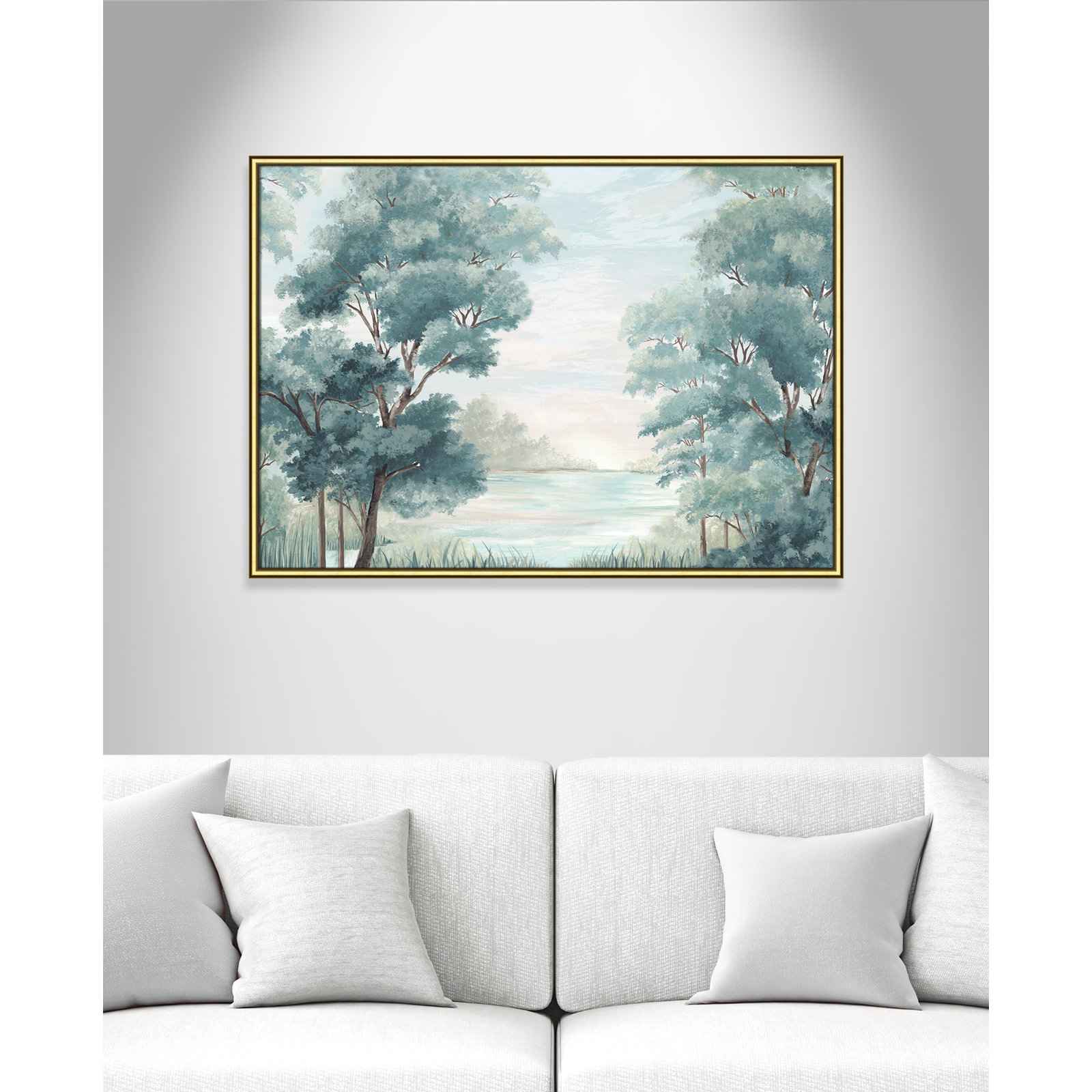 LeeRoy "Calm Forest River" Painting, 30.75" H x 42.75" W x 0.87" D, Gold Framed