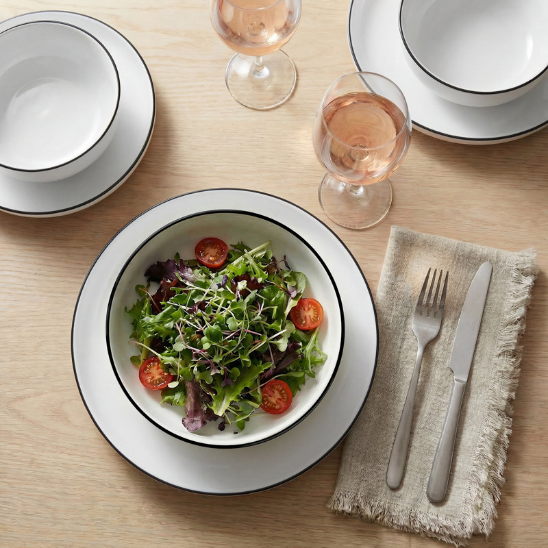 Destin Dinnerware Set, White/Black
