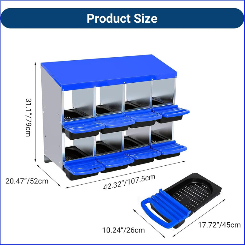 Chicken Nesting Boxes,8 Hole Metal Roll Away Eggs Laying Boxes With Ventilation Holes,rustproof Plastic Tray & Keyhole Mounting, Cleanable Pull Out Nest Box For Hen & Duck