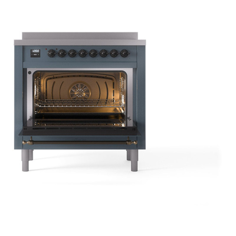 Cuisinière à induction 36 pouces avec 6 éléments à induction ILVE Nostalgie II Series (porte en verre), Gris-bleu / bronze