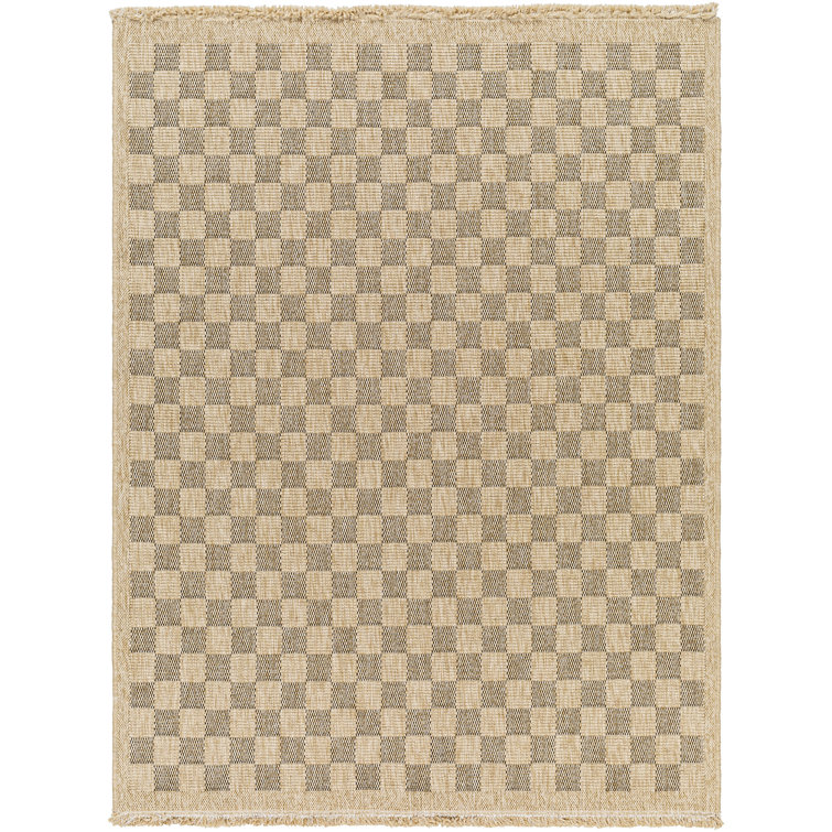Outdoor Jute-Look Checkered Rug Tan/Black_MGE2311