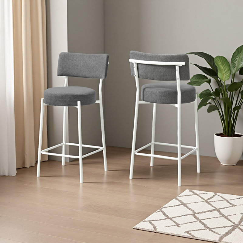Tabouret de bar, hauteur de comptoir, ensemble de 2, cuisine, métal, contemporain, moderne, Blanc