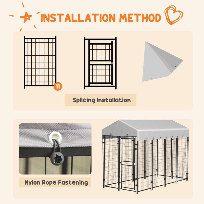 Large Outdoor Galvanized Steel Dog Kennel with Waterproof Cover