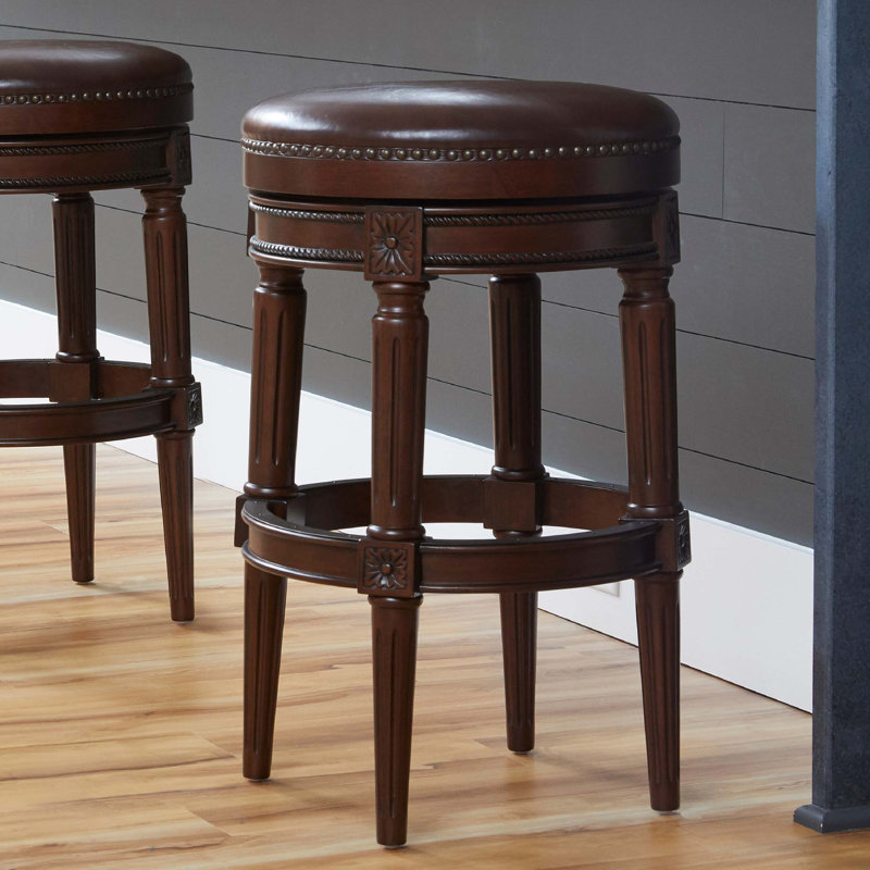 Tabouret de bar pivotant sans dossier en bois avec personnalisation de la hauteur, Distressed Walnut
