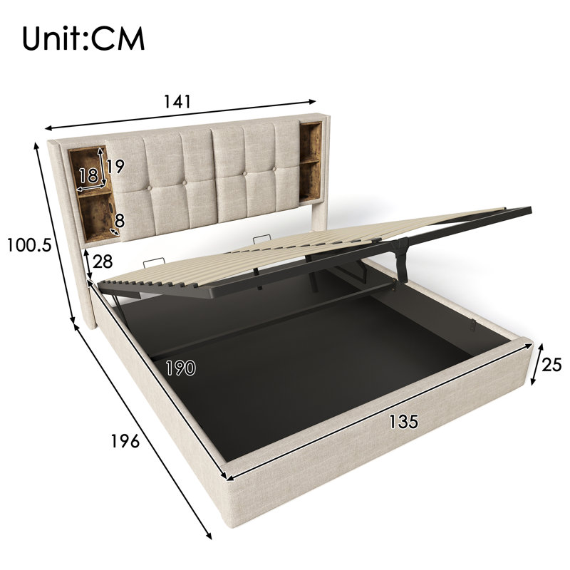 Solid Wood Bed, 135 x 190cm, Natural