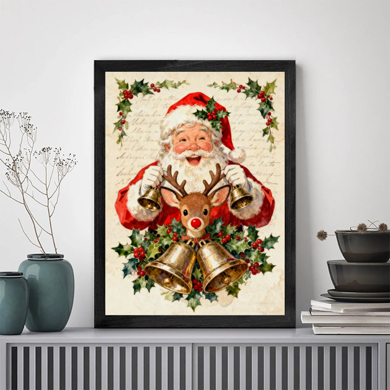 Art mural rétro noir de Noël avec père Noël, impressions de style rétro, H 11 po x l 9 po