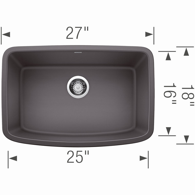 Valea SILGRANIT 27" Single Bowl Undermount Kitchen Sink, Cinder