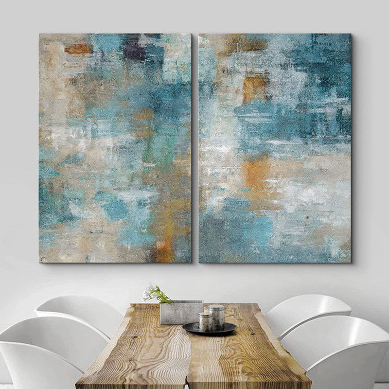 "Abstract Paint Effect", sarcelle brune, collage grunge - impression sur toile, Toile tendue, H 24 po x l 36 po, Sans cadre