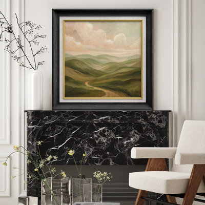 «Soft Green Hills and Winding Path Landscape», impression sur toile encadrée