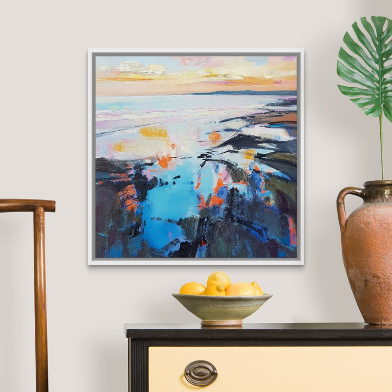 Reproduction d’art sur toile, "Rock Pool Sunrise" par Andrew Kinmont, Cadre blanc, H 26 po x l 26 po x P 1,75 po