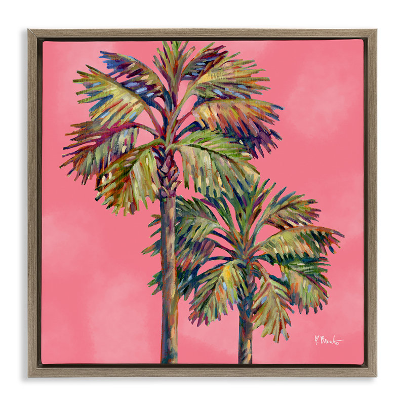 «Bondi Palms on Pink Floater» par Paul Brent, H 18 po x l 18 po, Cadre flottant orme Montalcino