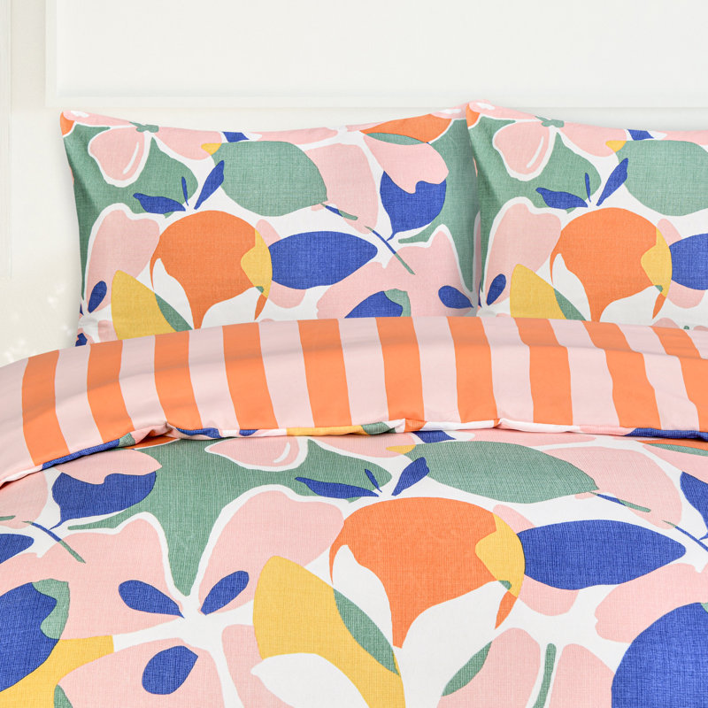 Microfiber Floral Duvet Cover Set with Pillowcases, Kingsize Duvet Cover Set + 2 Standard Pillowcases, 3
