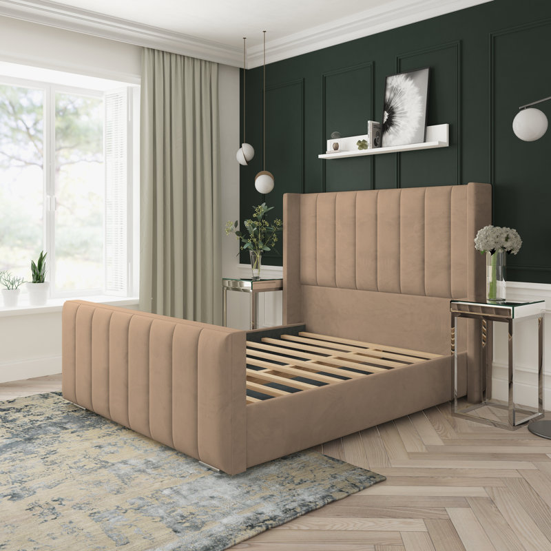 Willow Plush Velvet Upholstered Bed Frame, Small Double (4'), Mink