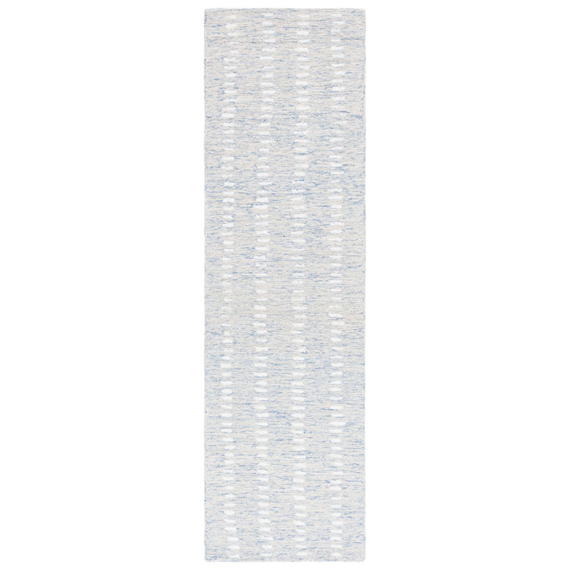 Tapis ivoire / bleu en laine / chenil / coton touffeté à la main Vrooman, Rectangle 2 po x 3 po