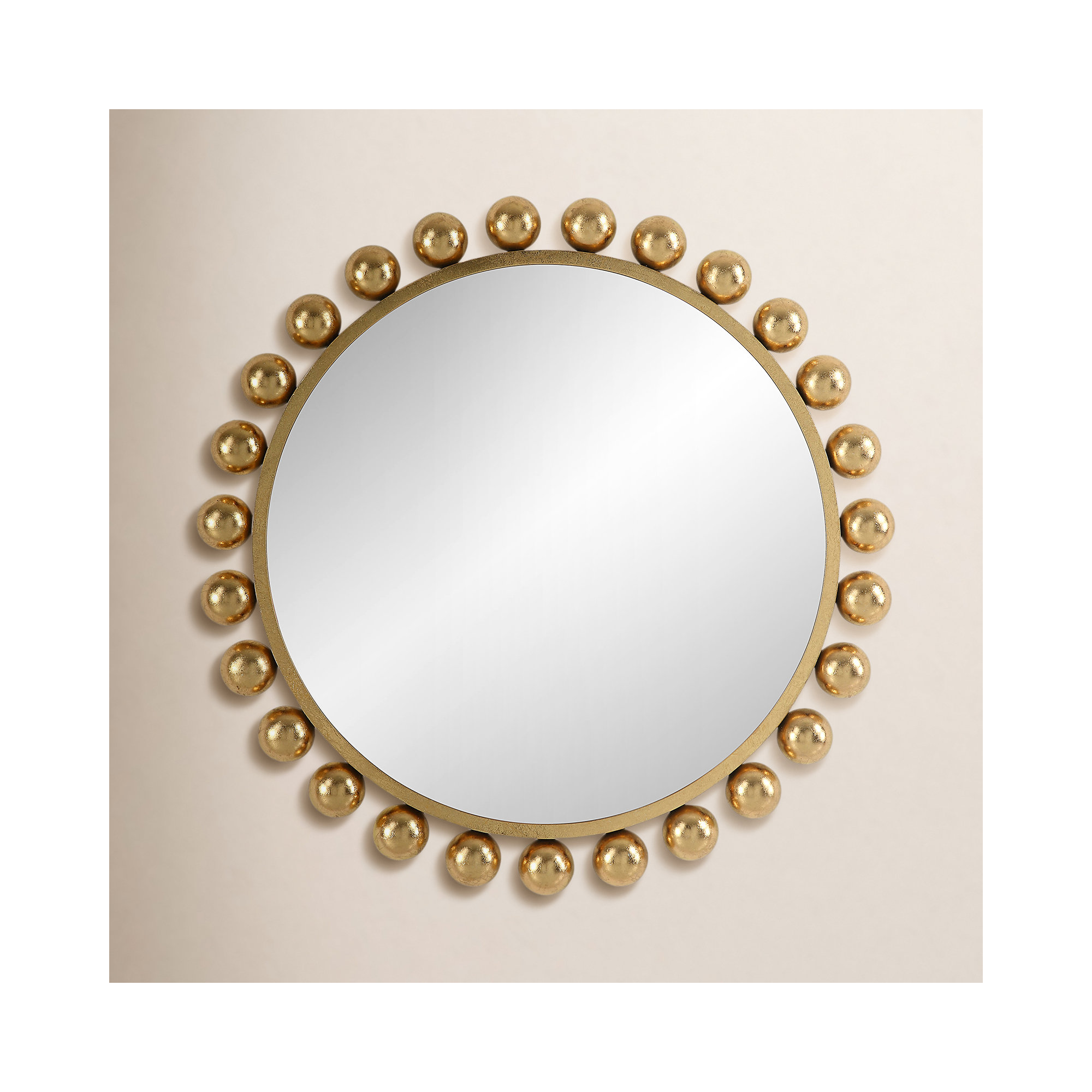 Asana Metal Round Wall Mirror, Gold Foil