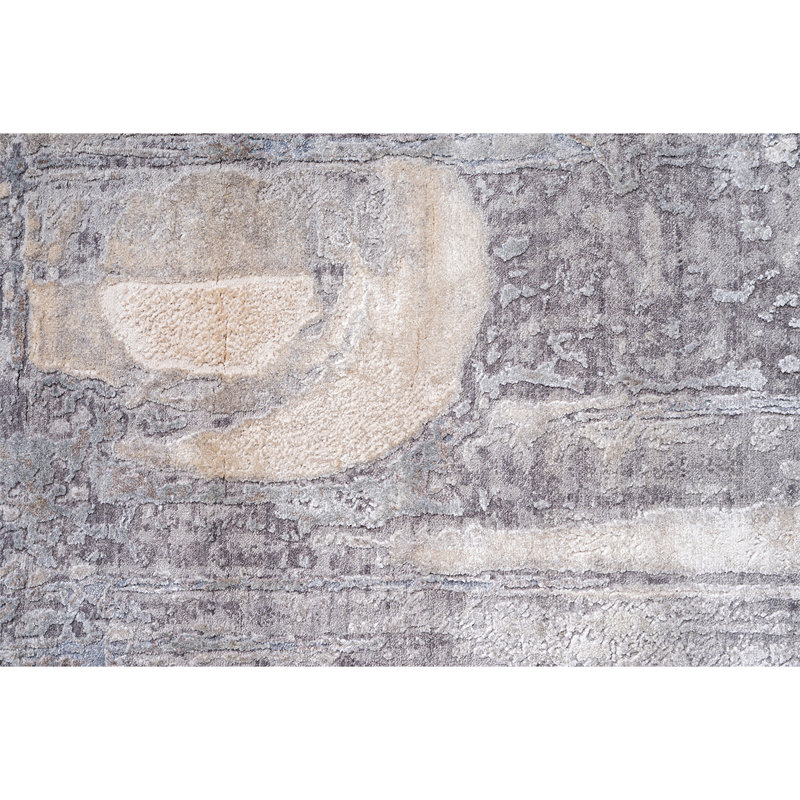 Hand Woven Silk and Wool Abstract Area Rug, Rectangle 9' x 12'
