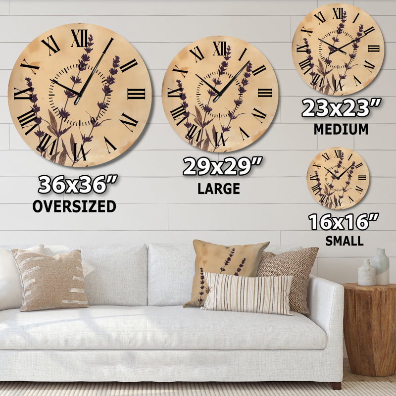 Horloge murale lavande en sépia I - Botanical Silent, Surdimensionné