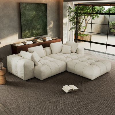 Mullein 108'' Upholstered Sofa Loveseat, 2-Seater Cloud Sofa with Ottoman Modular Sectional Sofa Modern Sofa for Living Room Bedroom Apartment