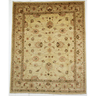 Tapis ivoire / beige en laine noué à la main de conception unique 8 pi x 9 pi 10 po
