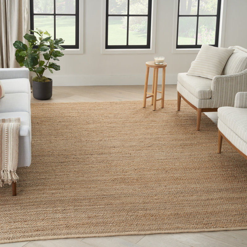 Tapis tissé à plat de couleur unie Gerri, Rectangle 5 pi x 7 pi, Tanné