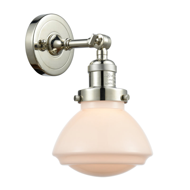 Chesterville Armed Sconce, 6 Watt Vinage LED Bulb, Matte White, Polished Nickel